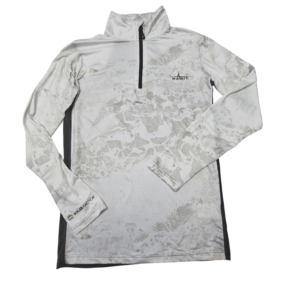 Habit Pullover Womens Small Gray White Camo 1/4 Zip Solar Factor UV‎ Outdoor